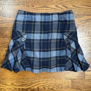 Lands’ End Girls School Uniform Navy & Light Blue Plaid Side Pleat Skort Size 7